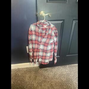 Youth Boys Casual Red Plaid Button-Up Shirt L (12-14)